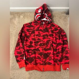 Bape Red Camo Shark Hoodie